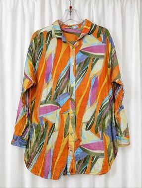 Soft Surroundings Peregrine Sweeping Leaf Print Textured Cotton Tunic Blouse